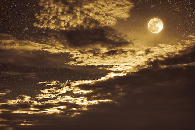 Night sky with bright full moon and dark cloud, serenity nature background.