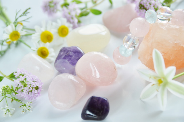 gemstones with herbs